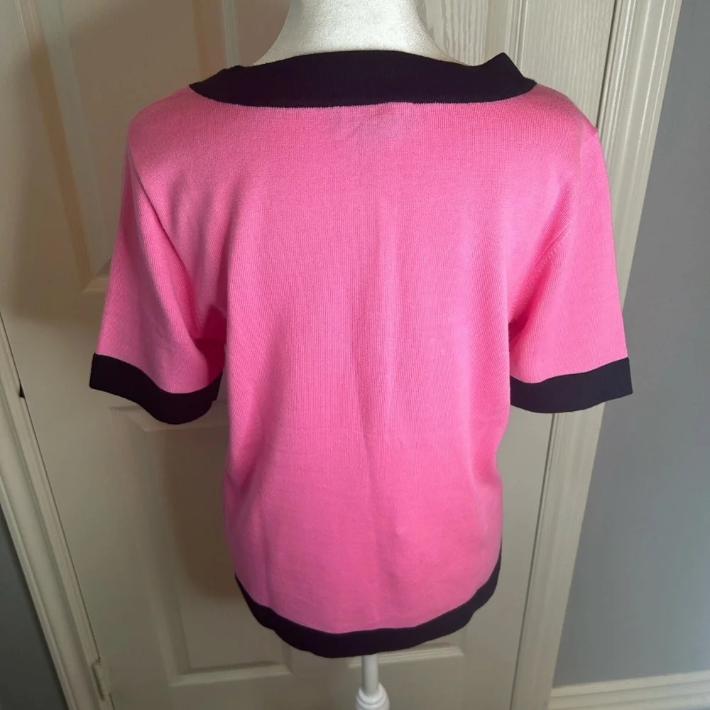 💗Lauren Ralph Lauren Vintage Hot Pink and Black Short Sleeved Sweater Size M💖 - Picture 3 of 8